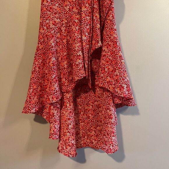 Max Studio Red Floral Ruffle Sleeve Wrap High Low Hem Dress | SZ S - Picture 9 of 17
